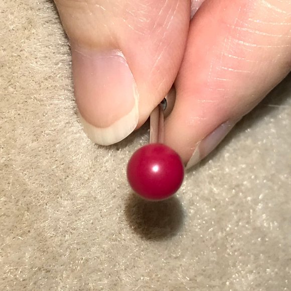 14 Gauge Red and Silver Tongue Ring - Picture 1 of 4